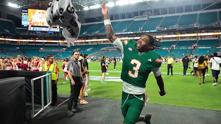Sep 26, 2026; Miami Gardens, Florida, USA; Miami Hurricanes defensive back Bryce Fitzgerald (3) celebrates after the game against the Central Michigan Chippewas at Hard Rock Stadium. Mandatory Credit: Sam Navarro-Imagn Images Sep 26, 2026; Miami Gardens, Florida, USA; Miami Hurricanes defensive back Bryce Fitzgerald (3) celebrates after the game against the Central Michigan Chippewas at Hard Rock Stadium. Mandatory Credit: Sam Navarro-Imagn Images