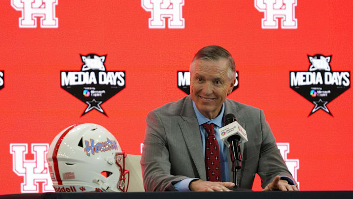 Houston head coach Willie Fritz speaks with the media during 2025 Big 12 Football Media Days at The Star.
