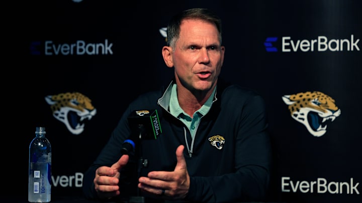 Jacksonville Jaguars general manager Trent Baalke speaks during a press conference Friday, April 26, 2024 at EverBank Stadium’s Miller Electric Center in Jacksonville, Fla. Jacksonville Jaguars selected LSU’s wide receiver Brian Thomas Jr. as the 23rd overall pick in last night’s NFL Draft.