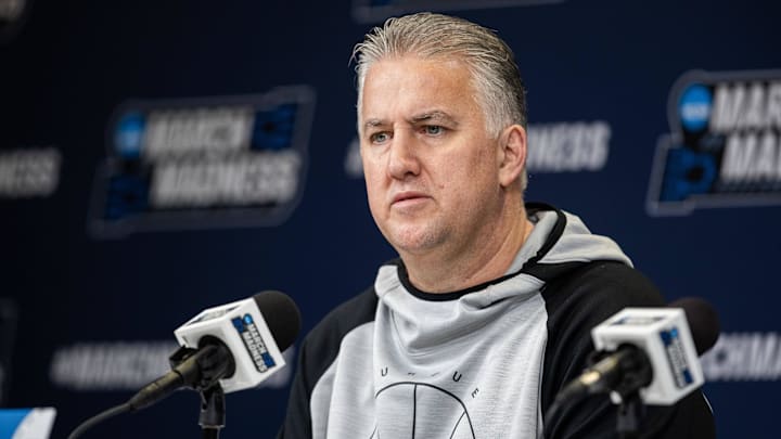 Purdue Boilermakers head coach Matt Painter talks to the media.