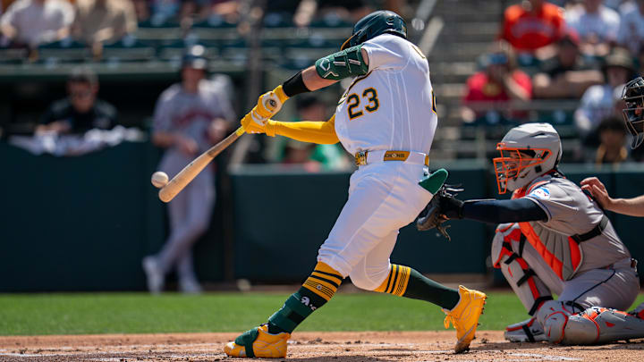 Shea Langeliers and the A's are home favorites against the Rangers. Shea Langeliers and the A's are home favorites against the Rangers.