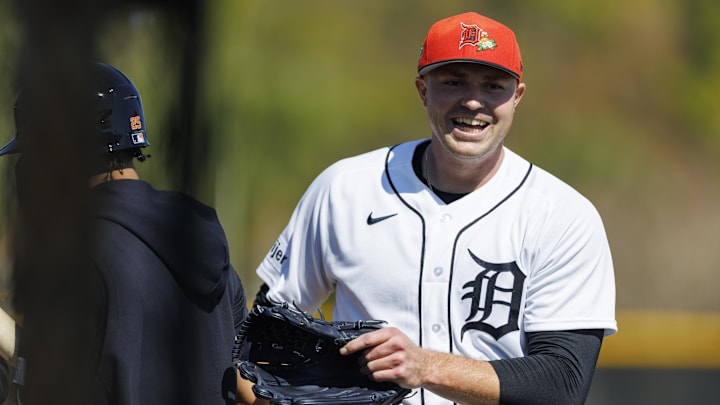 Tigers pitcher Tarik Skubal after his live bullpen session during spring training at Publix Field at Joker Marchant Stadium. 