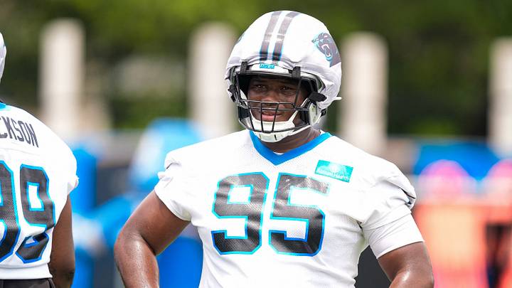 Jun 9, 2026; Charlotte, NC, USA; Carolina Panthers defensive end Derrick Brown (95) during th first day of mini camp at Bank of America Stadium practice facility. Mandatory Credit: Jim Dedmon-Imagn Images Jun 9, 2026; Charlotte, NC, USA; Carolina Panthers defensive end Derrick Brown (95) during th first day of mini camp at Bank of America Stadium practice facility. Mandatory Credit: Jim Dedmon-Imagn Images