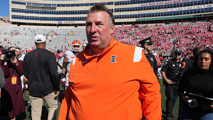Illinois head coach Bret Bielema is shown after their game against the WIsconsin Badgers Saturday, October 1, 2022 at Camp Randall Stadium in Madison, Wis.