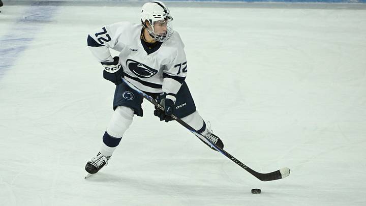 Oct 10, 2025; University Park, PA, USA; Penn State Nittany Lions forward Gavin McKenna (72) controls the puck in the first period of a game against the Clarkson Golden Knights at Pegula Ice Arena. Mandatory Credit: Barry Reeger-Imagn Images Oct 10, 2025; University Park, PA, USA; Penn State Nittany Lions forward Gavin McKenna (72) controls the puck in the first period of a game against the Clarkson Golden Knights at Pegula Ice Arena. Mandatory Credit: Barry Reeger-Imagn Images