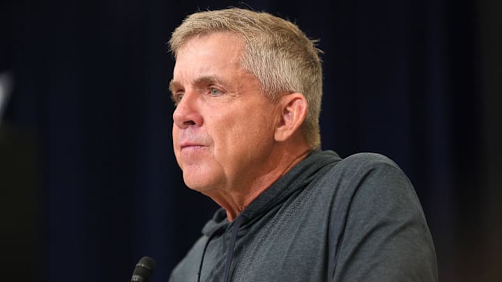 Feb 24, 2026; Indianapolis, IN, USA; Denver Broncos coach Sean Payton speaks at the NFL Scouting Combine at the Indiana Convention Center. Mandatory Credit: Kirby Lee-Imagn Images Feb 24, 2026; Indianapolis, IN, USA; Denver Broncos coach Sean Payton speaks at the NFL Scouting Combine at the Indiana Convention Center. Mandatory Credit: Kirby Lee-Imagn Images