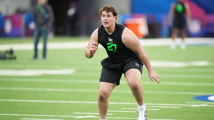 Kansas State offensive lineman Sam Hecht (OL27) during the NFL Scouting Combine Kansas State offensive lineman Sam Hecht (OL27) during the NFL Scouting Combine