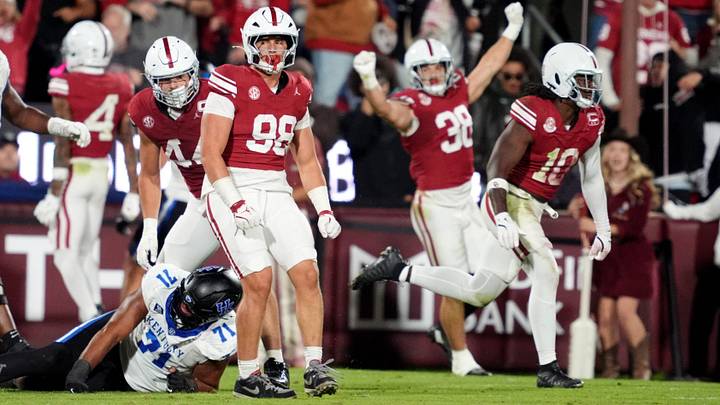 Oklahoma's Jake Kreul (98) celebrates a sack in the second half of Saturday's game between Oklahoma and Kentucky at Gaylord Family — Oklahoma Memorial Stadium in Norman, Okla. Kreul finished with 2.5 sacks in the loss. Oklahoma's Jake Kreul (98) celebrates a sack in the second half of Saturday's game between Oklahoma and Kentucky at Gaylord Family — Oklahoma Memorial Stadium in Norman, Okla. Kreul finished with 2.5 sacks in the loss.
