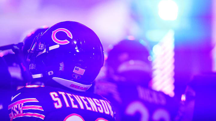 Dec 20, 2025; Chicago, Illinois, USA; Chicago Bears cornerback Tyrique Stevenson (29) takes the field before the game against the Green Bay Packers at Soldier Field. Mandatory Credit: Mike Dinovo-Imagn Images