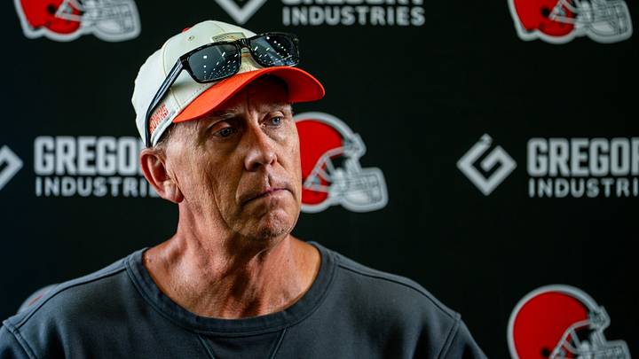 Cleveland Browns coach Todd Monken address the media during day 12 of training camp, Aug. 11, 2026, in Berea, Ohio.