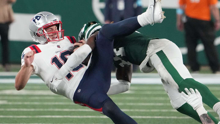 Maye got sacked during his NFL debut, which came in garbage time Thursday.