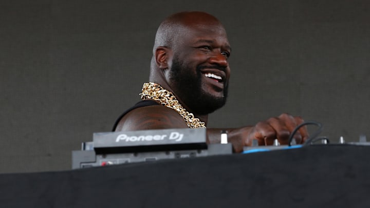 NBA former player Shaquille O’Neal shares a smile with the Texas Tech Red Raiders fans in Raider Alley before a game against the Arizona State Sun Devils.