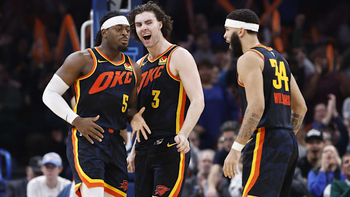 Feb 4, 2024; Oklahoma City, Oklahoma, USA; Oklahoma City Thunder guard Josh Giddey (3) and orward