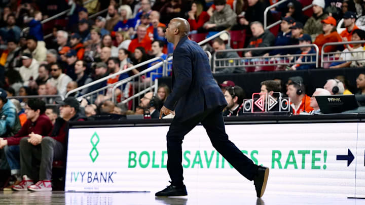 Earl Grant coaches the defense at Conte Forum on Jan. 17, 2026.