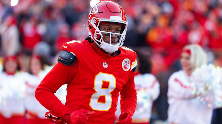  Kansas City Chiefs wide receiver DeAndre Hopkins (8) against the Buffalo Bills in the AFC Championship game at GEHA Field at Arrowhead Stadium.