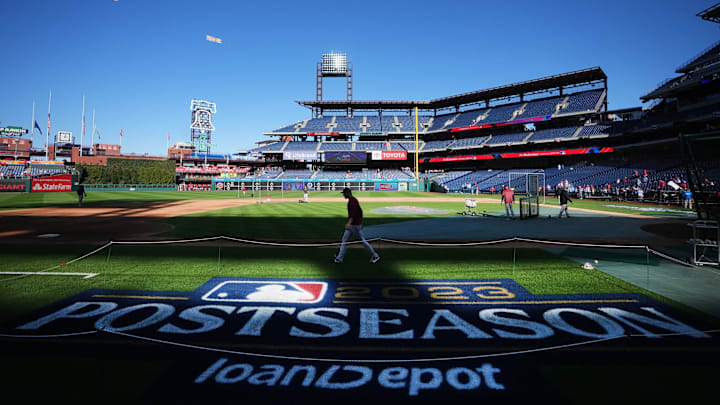 Oct 23, 2023; Philadelphia, PA, USA; Players hit batting practice before the Arizona Diamondbacks