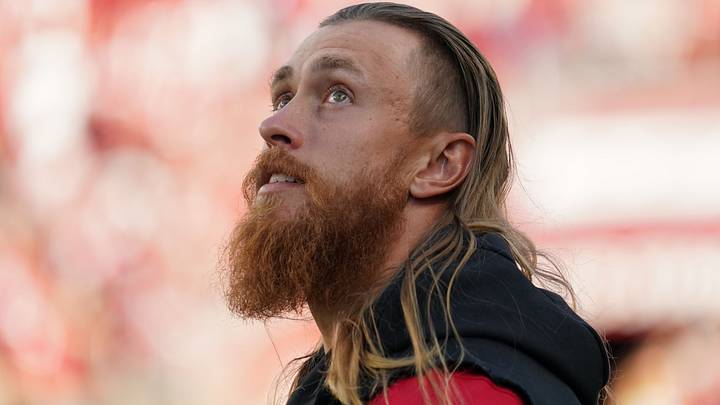 Aug 13, 2026; Santa Clara, California, USA; San Francisco 49ers tight end George Kittle (85) watches from the sideline before the game against the Tennessee Titans at Levi's Stadium. Mandatory Credit: David Gonzales-Imagn Images Aug 13, 2026; Santa Clara, California, USA; San Francisco 49ers tight end George Kittle (85) watches from the sideline before the game against the Tennessee Titans at Levi's Stadium. Mandatory Credit: David Gonzales-Imagn Images