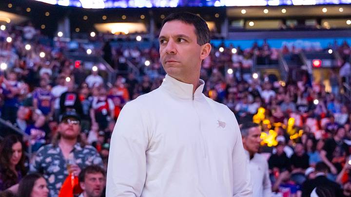 Apr 27, 2026; Phoenix, Arizona, USA; Oklahoma City Thunder head coach Mark Daigneault against the Phoenix Suns during game four of the first round of the 2026 NBA Playoffs at Mortgage Matchup Center. Mandatory Credit: Mark J. Rebilas-Imagn Images Apr 27, 2026; Phoenix, Arizona, USA; Oklahoma City Thunder head coach Mark Daigneault against the Phoenix Suns during game four of the first round of the 2026 NBA Playoffs at Mortgage Matchup Center. Mandatory Credit: Mark J. Rebilas-Imagn Images