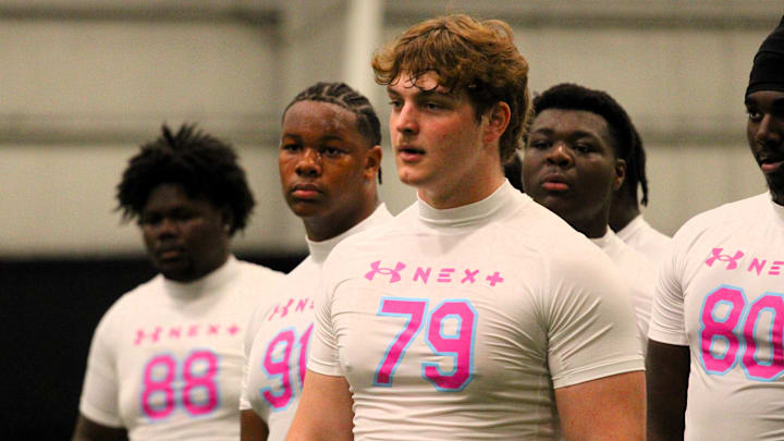 Offensive linemen prepare to compete in the Under Armor Camp Series 3/15/26