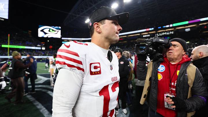 Jan 17, 2026; Seattle, WA, USA;  San Francisco 49ers quarterback Brock Purdy (13) leaves the field following an NFC Divisional Round game against the Seattle Seahawks at Lumen Field. Mandatory Credit: Kevin Ng-Imagn Images