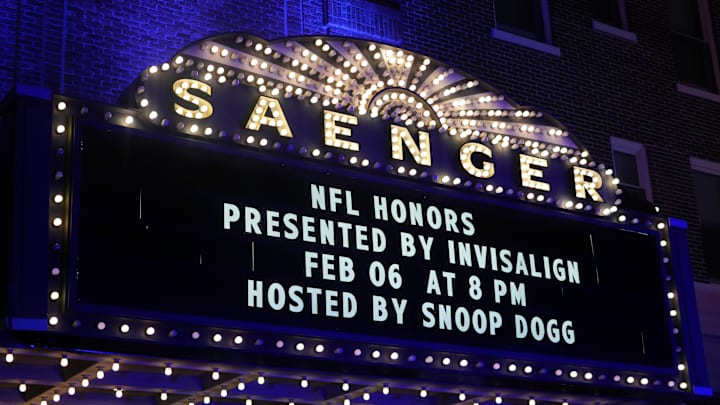 Feb 6, 2025; New Orleans, LA, USA; General view of the marquee outside Saenger Theatre before Super Bowl LIX NFL Honors.  