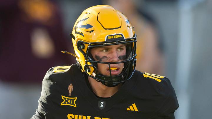 Arizona State Sun Devils quarterback Sam Leavitt (10) against the Houston Cougars at Mountain America Stadium.
