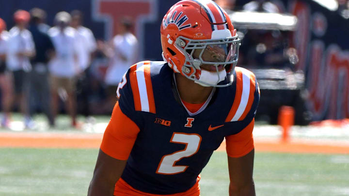 Sep 14, 2024; Champaign, Illinois, USA;  Illinois Fighting Illini defensive back Saboor Karriem (2) during the second half at Memorial Stadium. Mandatory Credit: Ron Johnson-Imagn Images
