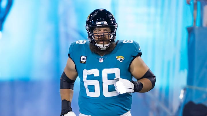 Jan 14, 2023; Jacksonville, Florida, USA; Jacksonville Jaguars guard Brandon Scherff (68).