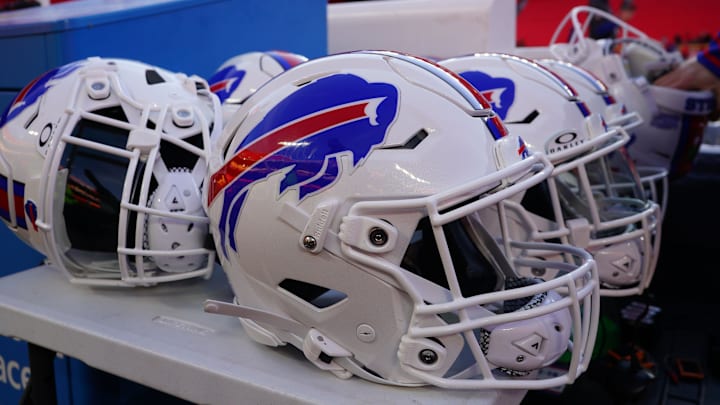 A detailed view of the Buffalo Bills helmet before the AFC Championship game against the Kansas City Chiefs.