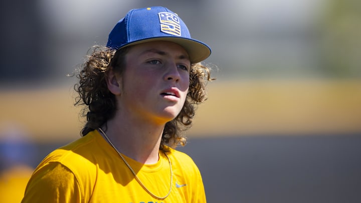 Mar 15, 2022; Peoria, AZ, USA; Stillwater High School infielder Ethan Holliday during a team practice at the San Diego Padres Spring Training Complex. 