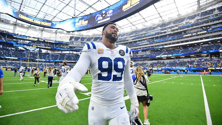 Indianapolis Colts DT DeForest Buckner after a game against the L.A. Chargers. Mandatory Credit: Gary A. Vasquez-Imagn Images Indianapolis Colts DT DeForest Buckner after a game against the L.A. Chargers. Mandatory Credit: Gary A. Vasquez-Imagn Images