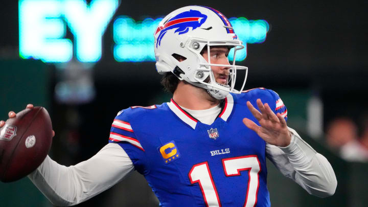 Sep 11, 2023; East Rutherford, New Jersey, USA; Buffalo Bills quarterback Josh Allen (17) warms up before the game against the New York Jets at MetLife Stadium. Mandatory Credit: Robert Deutsch-USA TODAY Sports Sep 11, 2023; East Rutherford, New Jersey, USA; Buffalo Bills quarterback Josh Allen (17) warms up before the game against the New York Jets at MetLife Stadium. Mandatory Credit: Robert Deutsch-USA TODAY Sports
