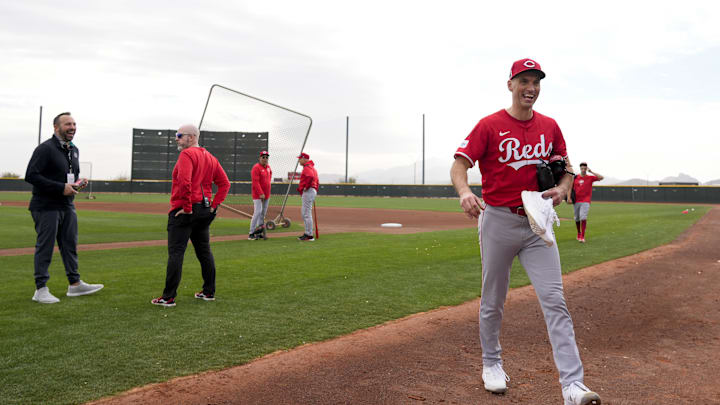 Cincinnati Reds pitcher Brent Suter (31) walks for the clubhouse at the Cincinnati Reds Player Development Complex in Goodyear, Ariz., on Wednesday, Feb. 12, 2025. Mandatory Credit: Sam Greene/USA TODAY NETWORK via Imagn Images Cincinnati Reds pitcher Brent Suter (31) walks for the clubhouse at the Cincinnati Reds Player Development Complex in Goodyear, Ariz., on Wednesday, Feb. 12, 2025. Mandatory Credit: Sam Greene/USA TODAY NETWORK via Imagn Images