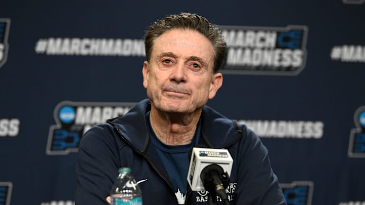 Mar 19, 2025; Providence, RI, USA; St. John's Red Storm head coach Rick Pitino speaks to the media during a press conference at Amica Mutual Pavilion. Mandatory Credit: Eric Canha-Imagn Images