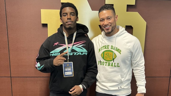 2026 linebacker Kenneth Goodwin meets with Notre Dame head coach Marcus Freeman