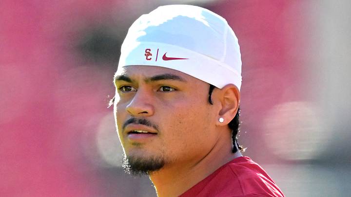 Oct 11, 2025; Los Angeles, California, USA; USC Trojans quarterback Jayden Maiava (14) warms up prior to the game against the Michigan Wolverines at United Airlines Field at the Los Angeles Memorial Coliseum. Oct 11, 2025; Los Angeles, California, USA; USC Trojans quarterback Jayden Maiava (14) warms up prior to the game against the Michigan Wolverines at United Airlines Field at the Los Angeles Memorial Coliseum.
