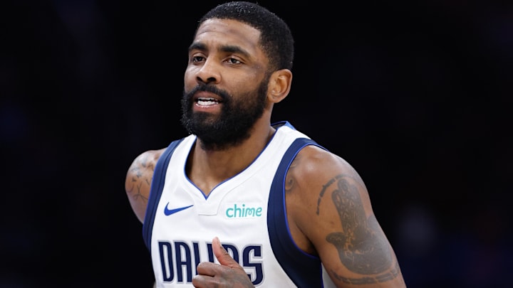 Jan 23, 2025; Oklahoma City, Oklahoma, USA; Dallas Mavericks guard Kyrie Irving (11) runs down the court against the Oklahoma City Thunder during the second half at Paycom Center. Mandatory Credit: Alonzo Adams-Imagn Images Jan 23, 2025; Oklahoma City, Oklahoma, USA; Dallas Mavericks guard Kyrie Irving (11) runs down the court against the Oklahoma City Thunder during the second half at Paycom Center. Mandatory Credit: Alonzo Adams-Imagn Images