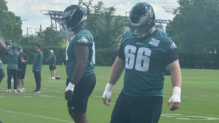 Eagles fifth-round draft pick Drew Kendall gets ready to practice during the team's rookie minicamp.