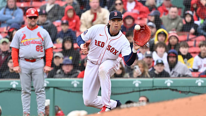 Apr 6, 2025; Boston, Massachusetts, USA; Boston Red Sox first baseman Triston Casas (36) makes a catch at first base during the seventh inning against the St. Louis Cardinals at Fenway Park. Mandatory Credit: Eric Canha-Imagn Images Apr 6, 2025; Boston, Massachusetts, USA; Boston Red Sox first baseman Triston Casas (36) makes a catch at first base during the seventh inning against the St. Louis Cardinals at Fenway Park. Mandatory Credit: Eric Canha-Imagn Images