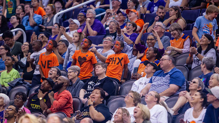 The crowd reacts to a Phoenix Mercury basket during the game against the Los Angeles Sparks on June 23, 2019, in Phoenix. The Phoenix Mercury defeated the LA Sparks 82-72.

Phoenix Mercury vs Los Angeles Sparks, June 23, 2019