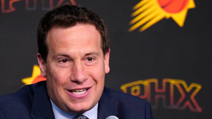 Suns owner Mat Ishbia speaks with the press during a news conference at Footprint Center in Phoenix on May 1, 2024. Suns owner Mat Ishbia speaks with the press during a news conference at Footprint Center in Phoenix on May 1, 2024.