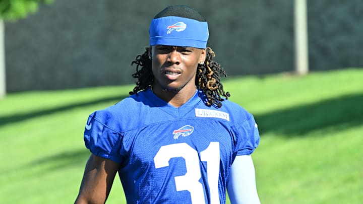Jul 23, 2025; Rochester, NY, USA; Buffalo Bills cornerback Maxwell Hairston (31) enters the field during training camp at St. John Fisher University. Jul 23, 2025; Rochester, NY, USA; Buffalo Bills cornerback Maxwell Hairston (31) enters the field during training camp at St. John Fisher University.
