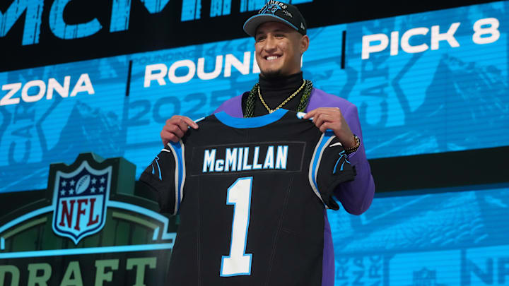 Arizona Wildcats wide receiver Tetairoa McMillan is selected by the Carolina Panthers in the first round of the 2025 NFL Draft at Lambeau Field.