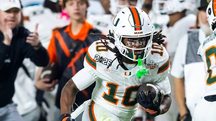 Jan 19, 2026; Miami Gardens, FL, USA; Miami Hurricanes wide receiver Malachi Toney (10) against the Indiana Hoosiers during the College Football Playoff National Championship game at Hard Rock Stadium. Mandatory Credit: Mark J. Rebilas-Imagn Images Jan 19, 2026; Miami Gardens, FL, USA; Miami Hurricanes wide receiver Malachi Toney (10) against the Indiana Hoosiers during the College Football Playoff National Championship game at Hard Rock Stadium. Mandatory Credit: Mark J. Rebilas-Imagn Images