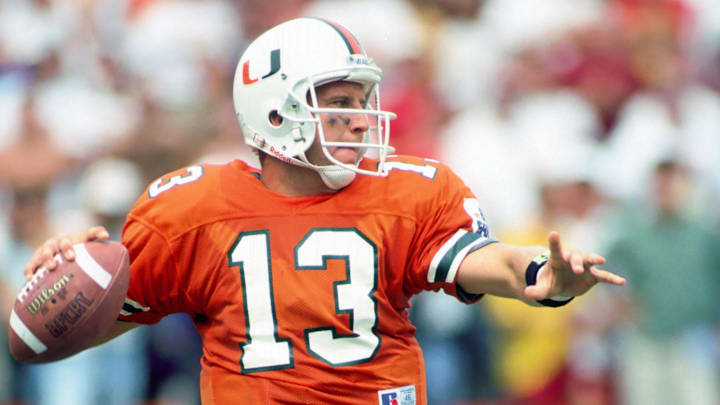 Oct 3, 1992; Miami, FL, USA; FILE PHOTO; Miami Hurricanes quarterback Gino Torretta in action against Florida State at the Orange Bowl. Mandatory Credit: Photo By Imagn Images