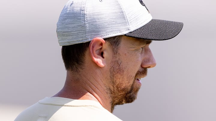 New Orleans Saints offensive coordinator Klint Kubiak looks on during the rookie minicamp at the Ochsner Sports Performance Center. 