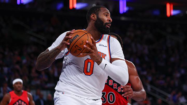 Oct 15, 2026; New York, New York, USA; New York Knicks center Andre Drummond (0) rebounds during the first half against the Toronto Raptors at Madison Square Garden. Mandatory Credit: Vincent Carchietta-Imagn Images Oct 15, 2026; New York, New York, USA; New York Knicks center Andre Drummond (0) rebounds during the first half against the Toronto Raptors at Madison Square Garden. Mandatory Credit: Vincent Carchietta-Imagn Images