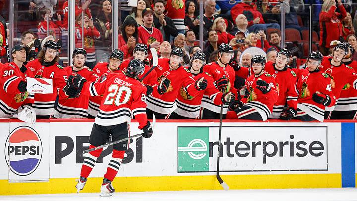 Apr 11, 2026; Chicago, Illinois, USA; Chicago Blackhawks center Ryan Greene (20) celebrates with teammates after scoring against the St. Louis Blues during the first period at United Center. Mandatory Credit: Kamil Krzaczynski-Imagn Images Apr 11, 2026; Chicago, Illinois, USA; Chicago Blackhawks center Ryan Greene (20) celebrates with teammates after scoring against the St. Louis Blues during the first period at United Center. Mandatory Credit: Kamil Krzaczynski-Imagn Images