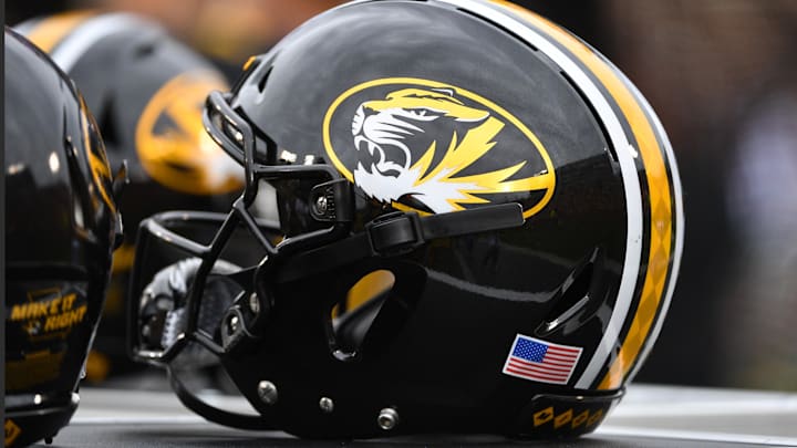 Sep 21, 2019; Columbia, MO, USA; A detail view of a Missouri Tigers helmet during the second half of the game against the South Carolina Gamecocks at Memorial Stadium/Faurot Field. Mandatory Credit: Denny Medley-Imagn Images