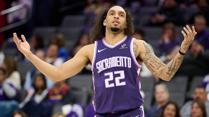 Sacramento Kings guard Devin Carter (22) reacts (Mandatory Credit: Robert Edwards-Imagn Images)